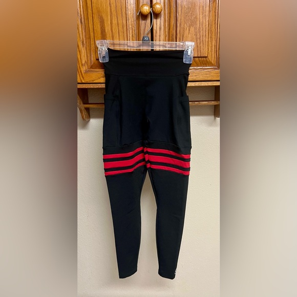Bombshell Sportswear Scrunch Thigh Highs- Black and Red Leggings - Picture 8 of 16
